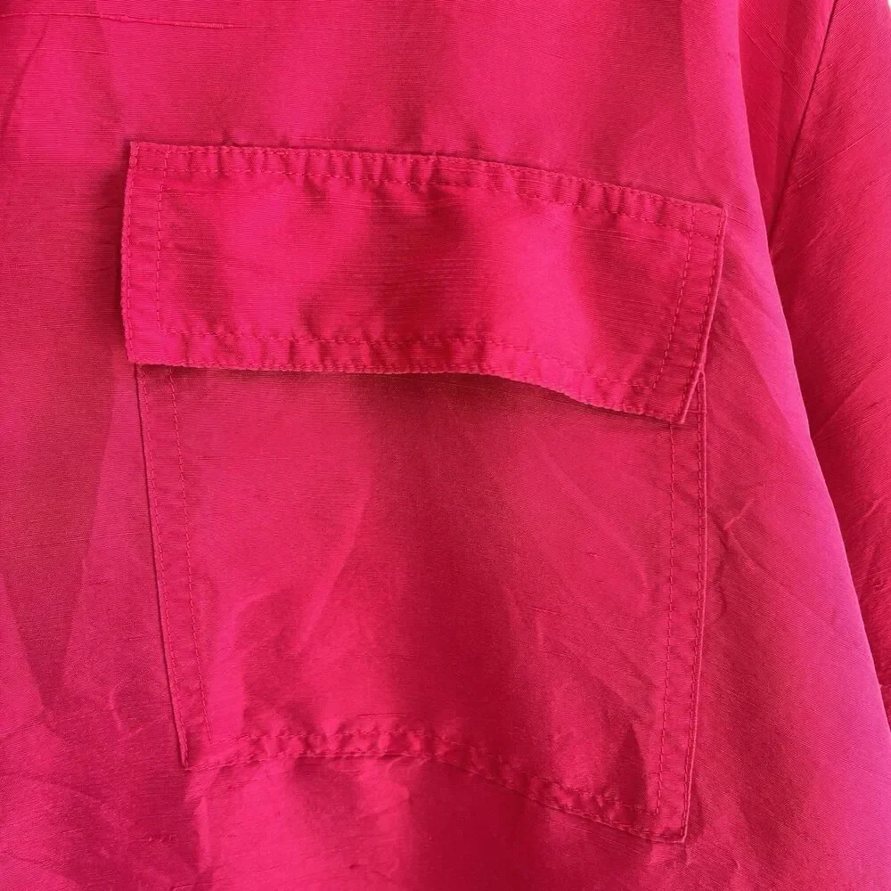 Worthington Womens Hot Pink Button Down Silk Top Size 1X Office Career Colorful
